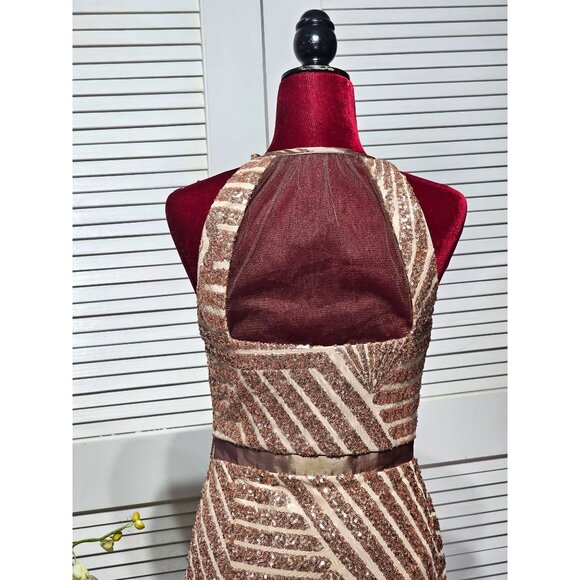 NWT Cache Women Rose Gold Sequined Mermaid NYE Evening Gown Maxi Dress Sz 6 3156 - Picture 9 of 13